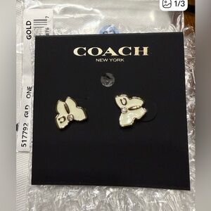 Coach Signature Butterfly Stud Earrings in Goldtone and Cream